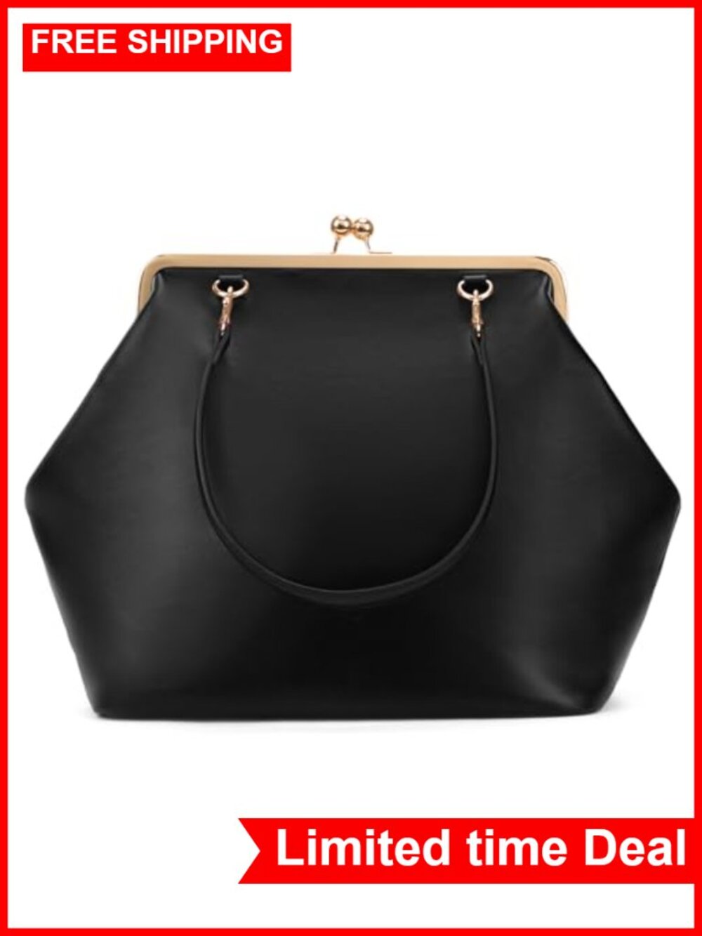 PU Leather Kiss Lock Tote Bag Women's Top Handle Shoulder Bag Purse